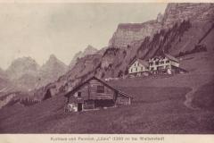 Kurhaus und Pension Lüsis (1300m) ob Walenstadt, mit Churfirsten, Poststempel vom 24.06.1919