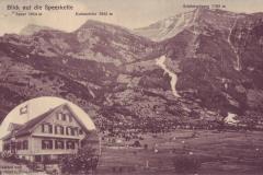 Blick auf die Speerkette mit Benken: Speer, Kühmettler und Schäniserberg; Gasthof und Pension zum Pilgerhaus. Poststempel vom 26.01.1922. Aufnahme und Verlag von Schönwetter-Elmer, Glarus, Nr. 85